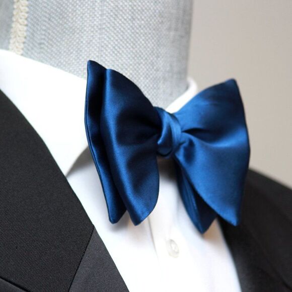 Men's Self-tied Bow Tie 100%Silk Big Butterfly Blue Solid S641 - Picture 6 of 16